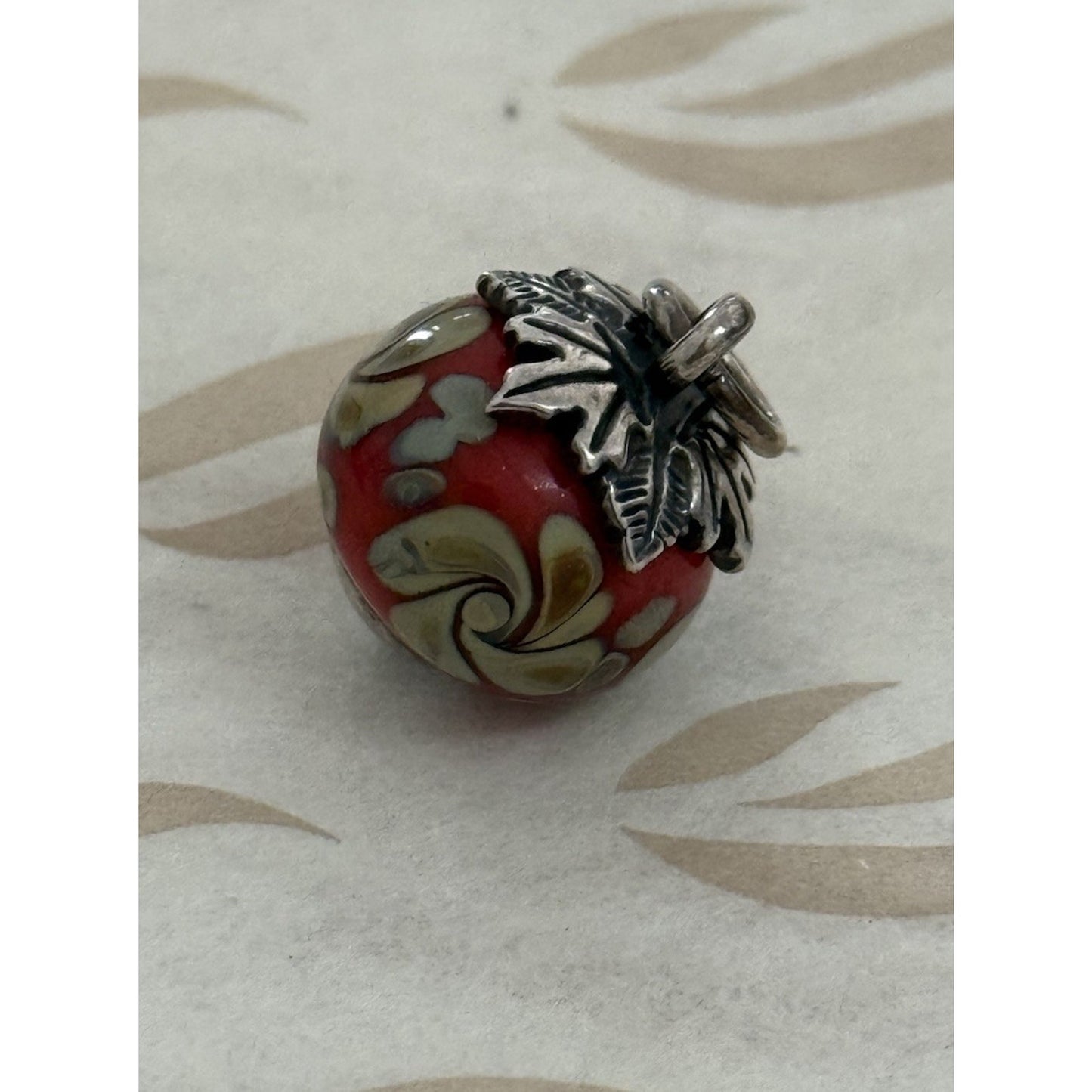Pre Owned James Avery Retired HTF Sterling Silver Fall Leaf Finial Glass Art Bead