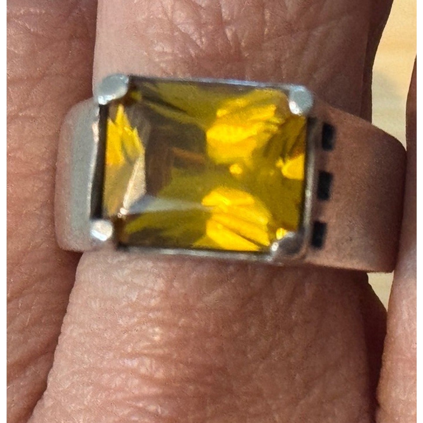 Vintage EX EX Sterling Silver 4-5 Carat Citrine Emerald Cut 925 Ring Size 8, 15g