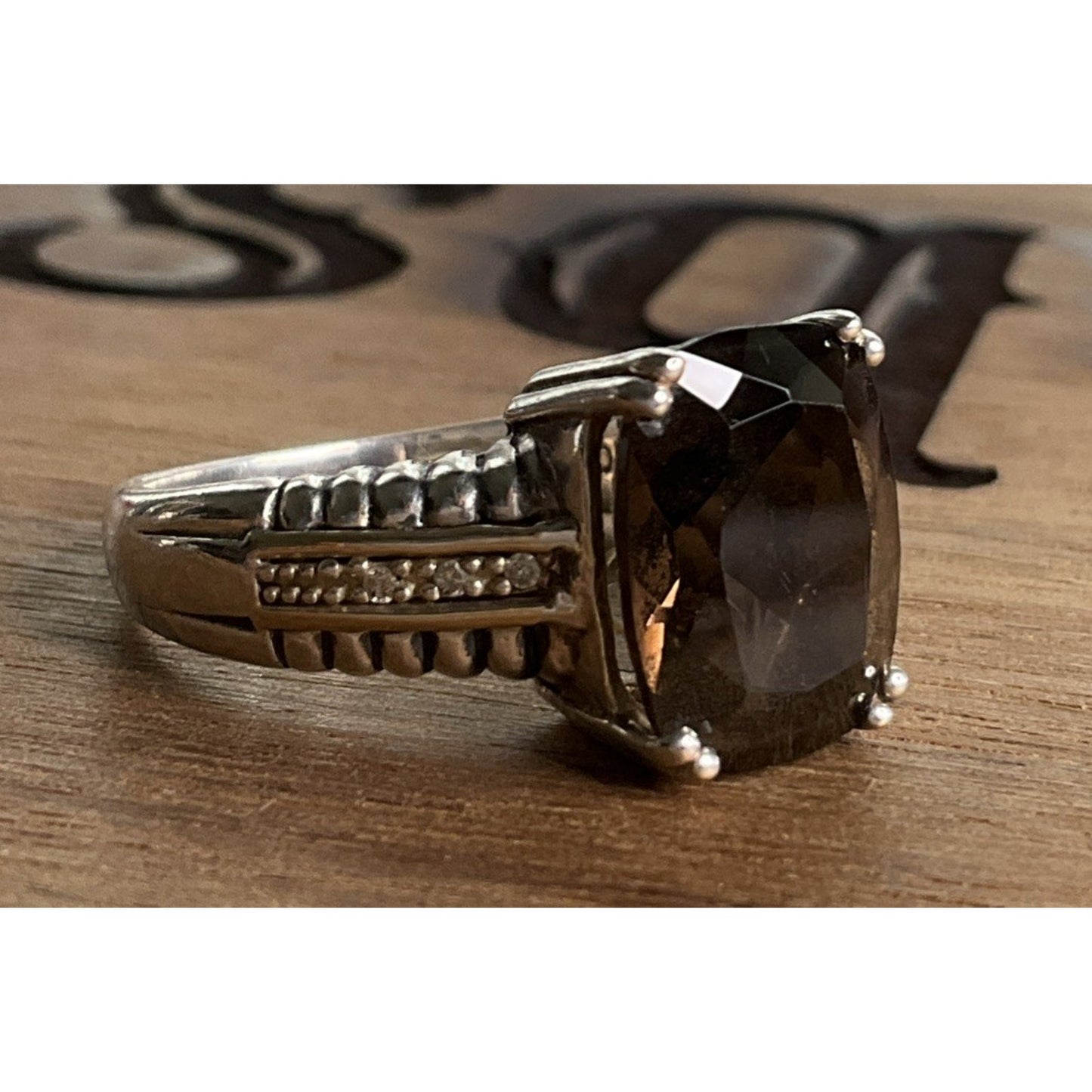 Vintage T&C Smoky Quartz Ring 14K & Sterling Silver Two Tone Statement Ring 8.5