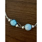 925 Sterling Silver Double Strand Bracelet Blue Glass & Crackle Glass Beads 7”