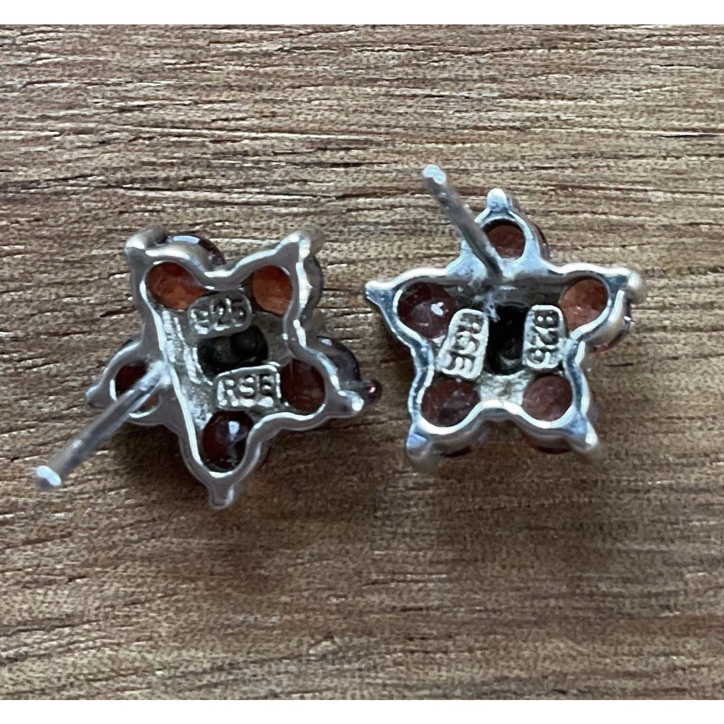 Vintage Garnet Diamond Flower Ring 925 Sterling Silver RSE Floral Earrings