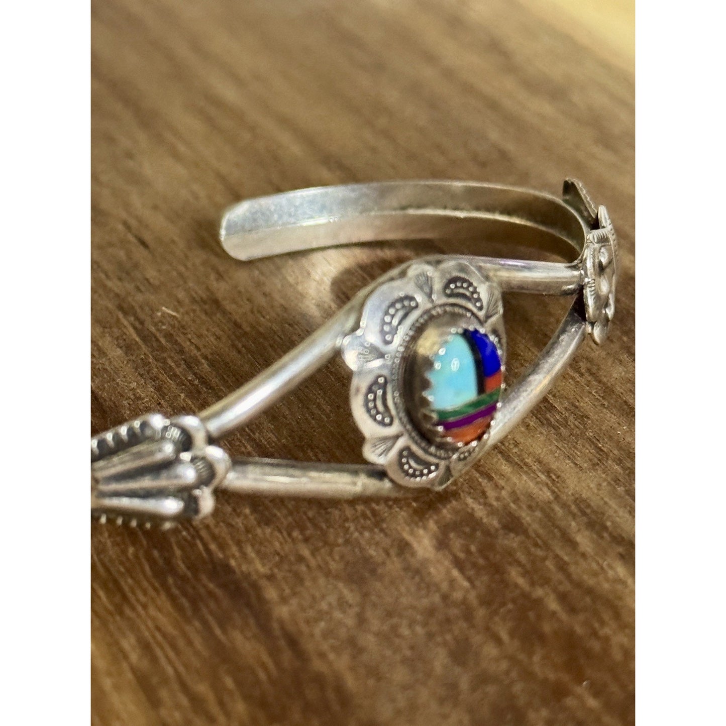 Navajo Sterling Multi Stone Inlay Cuff Bracelet Clarence Thomas C.T. 9.6g