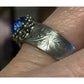 Vintage Thai Sterling Silver Blue Topaz Ring Wide Engraved Band