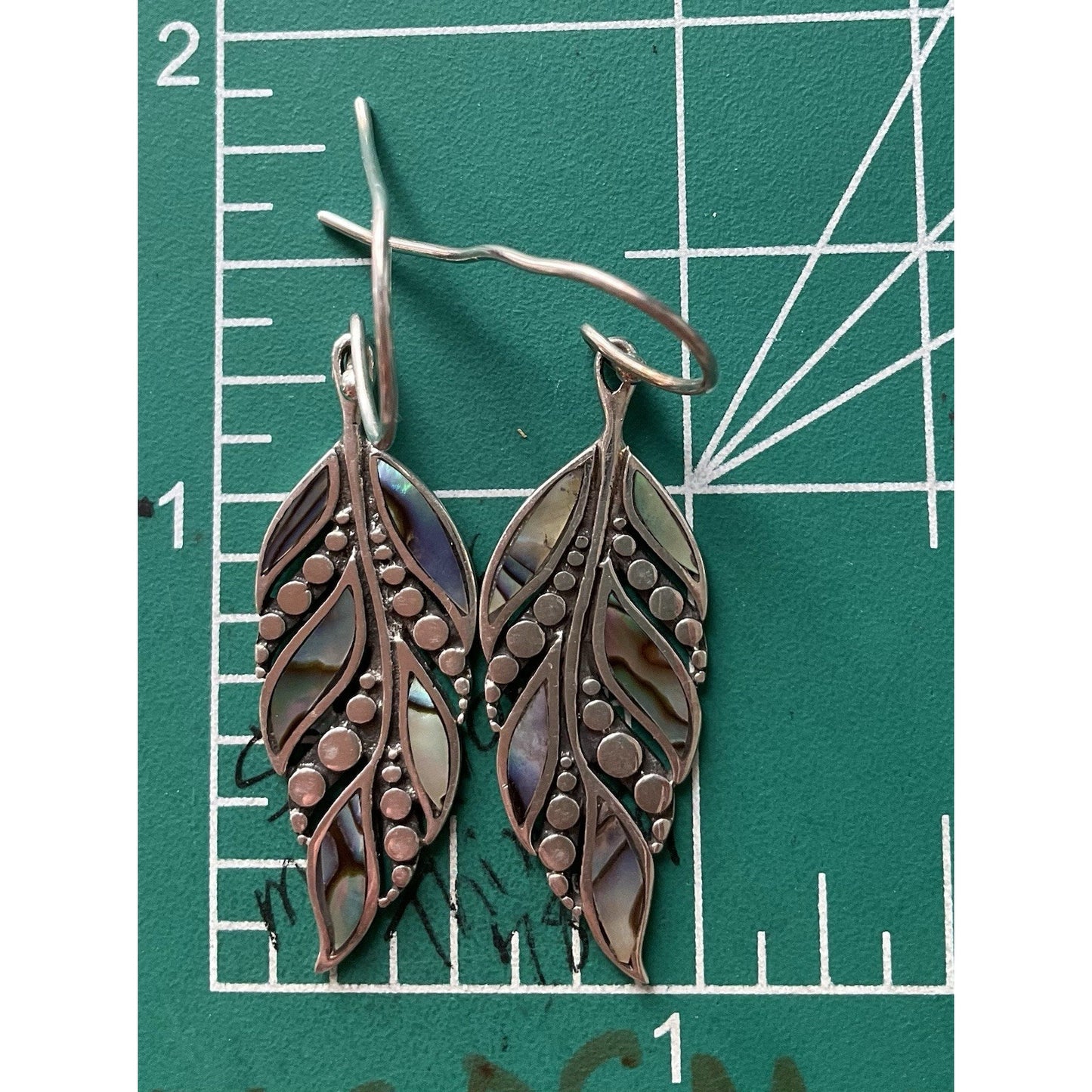 Annika Witt Sterling Silver Abalone Leaf Dangle Earrings 925 Boho 1.25” 3.7 gr