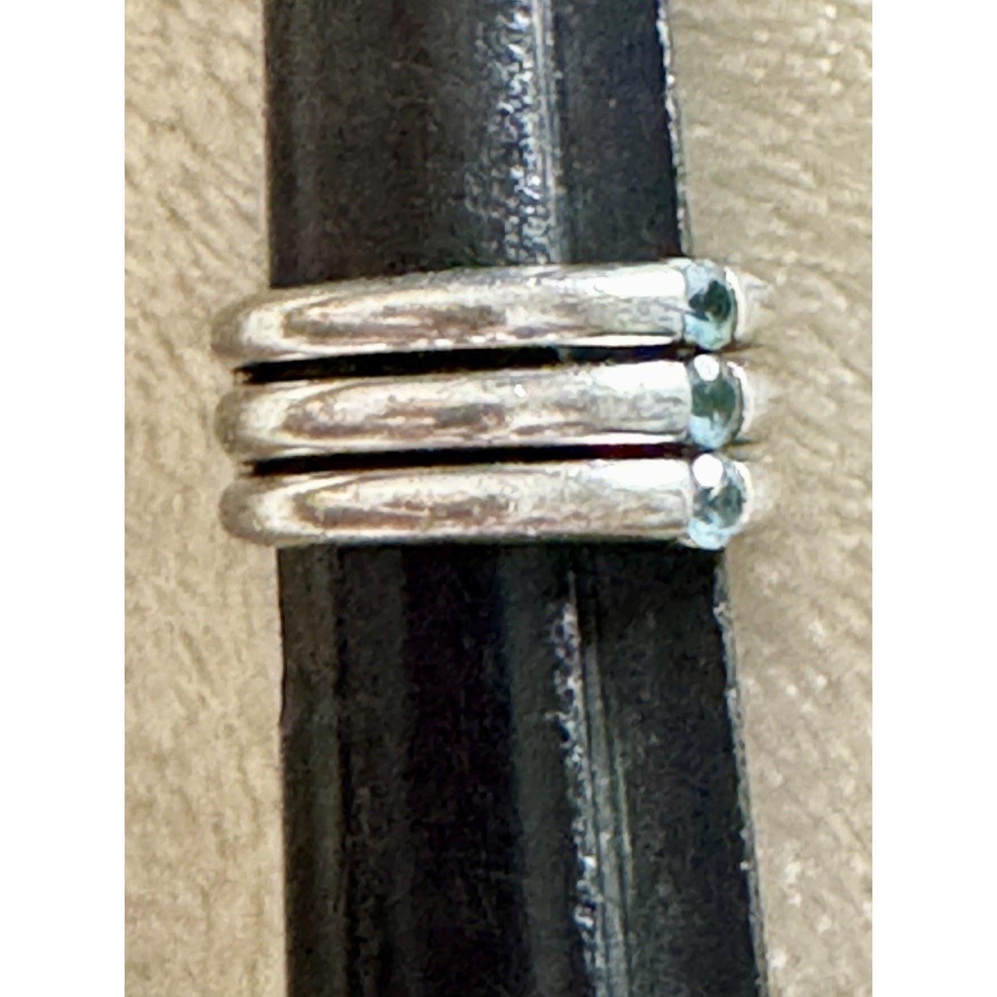 Vintage Sterling Silver Aquamarine Ring 3 Stone Artisan Size 7.5 10.7g