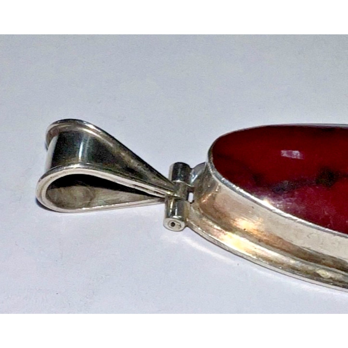 Large Sterling Silver Red Jasper Pendant – Oval Cabochon, Vintage Mexico .925