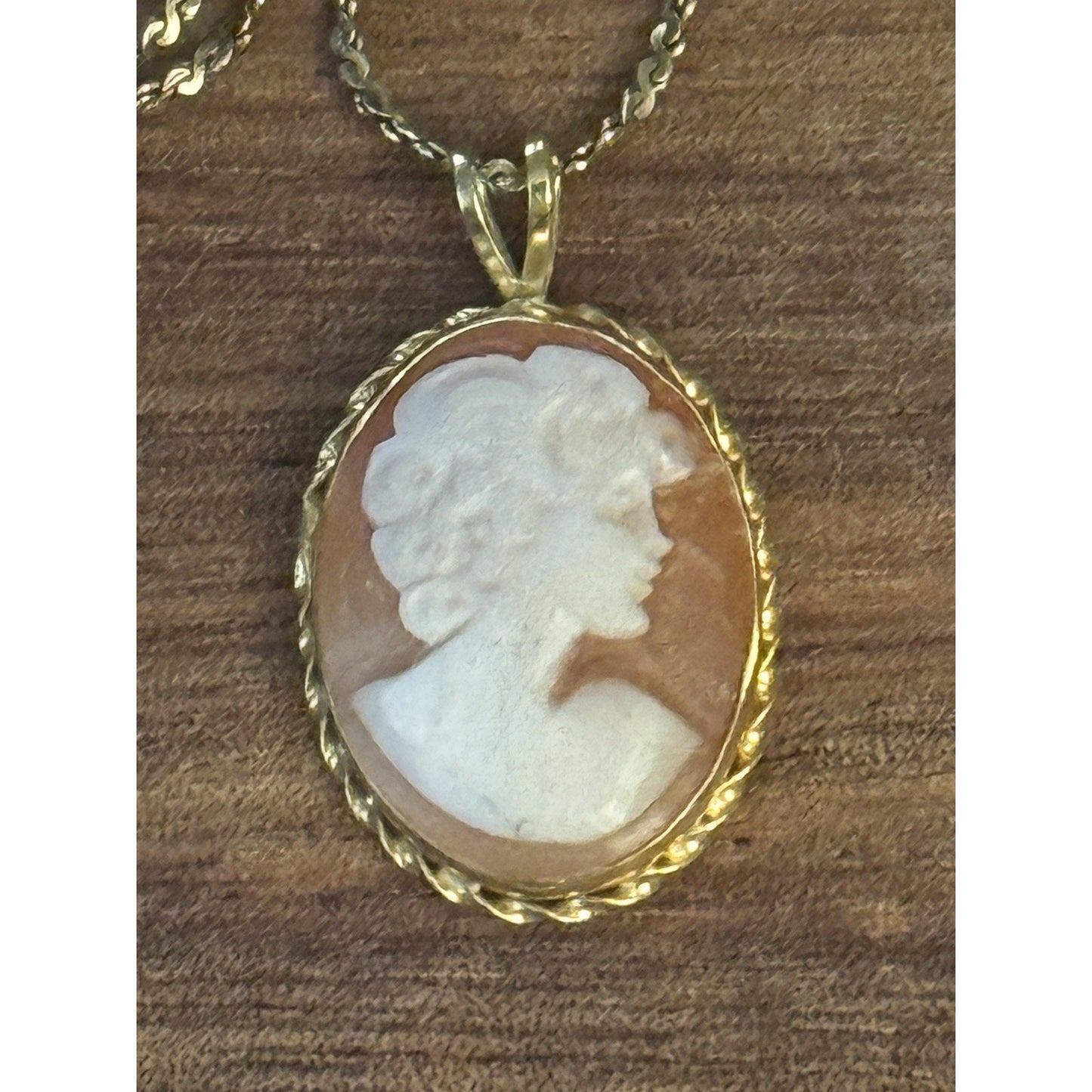 Vintage 14K Solid Gold ZZ Cameo Pendant 2g w/ 20” Italy Danecraft 925 Gold Chain