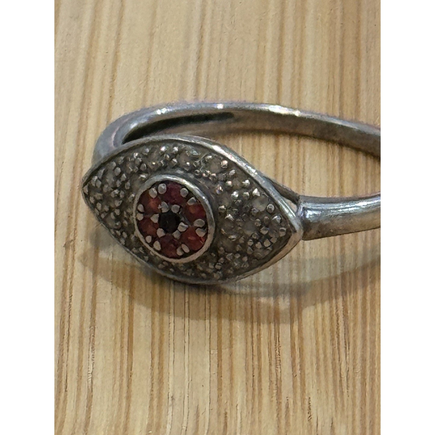 Vintage HSN Rarities Carol Brodie Sterling Silver Evil Eye Red Sapphire Ring Sz