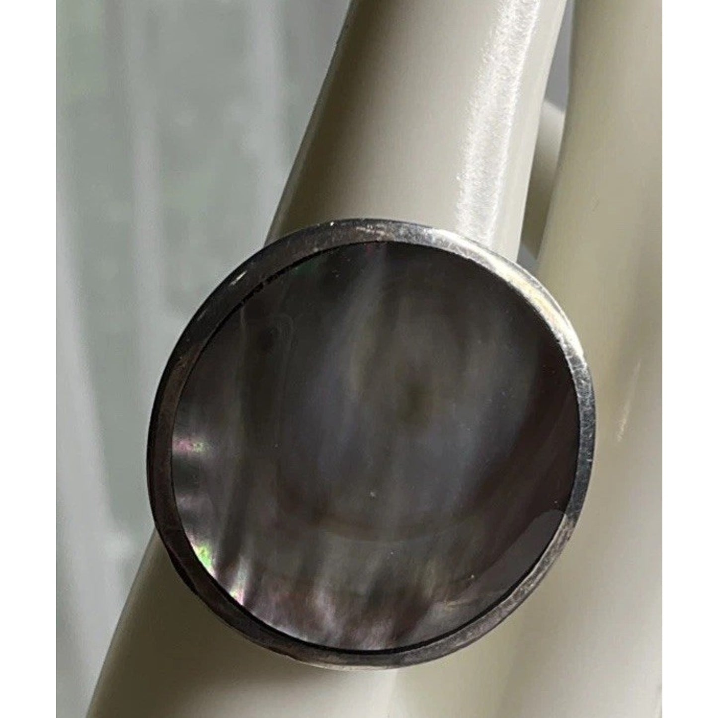 Vintage Silver 925 Black Mother of Pearl Thailand Oval Statement Ring Size 8.75