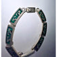 Vintage Mexican Sterling Silver 925 Malachite Inlay Panel Bracelet – Geometric