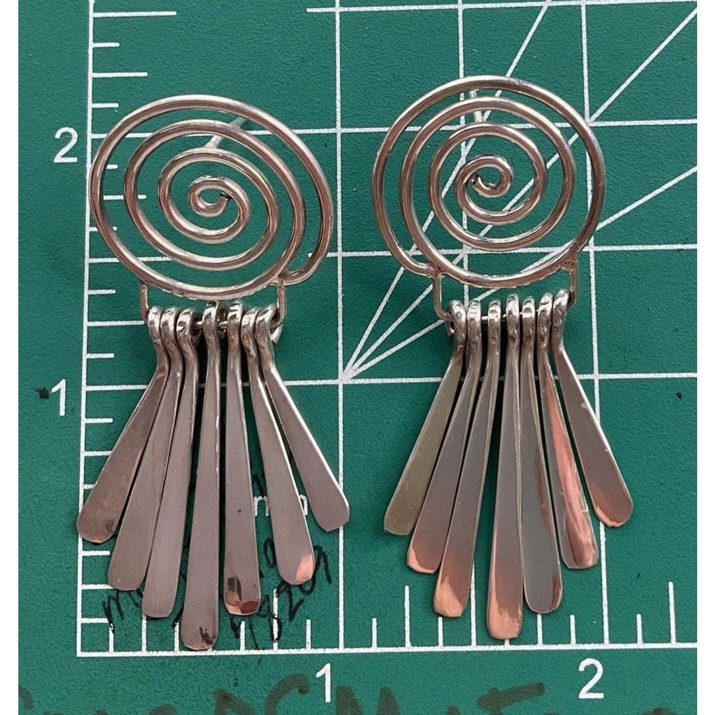 Vintage 925 Sterling Silver Spiral Dangle Earrings Fringe Boho Artisan Style 2”
