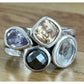 TRB Sterling Silver Cluster Champagne Topaz Iolite Black Spinel White Topaz 6.5