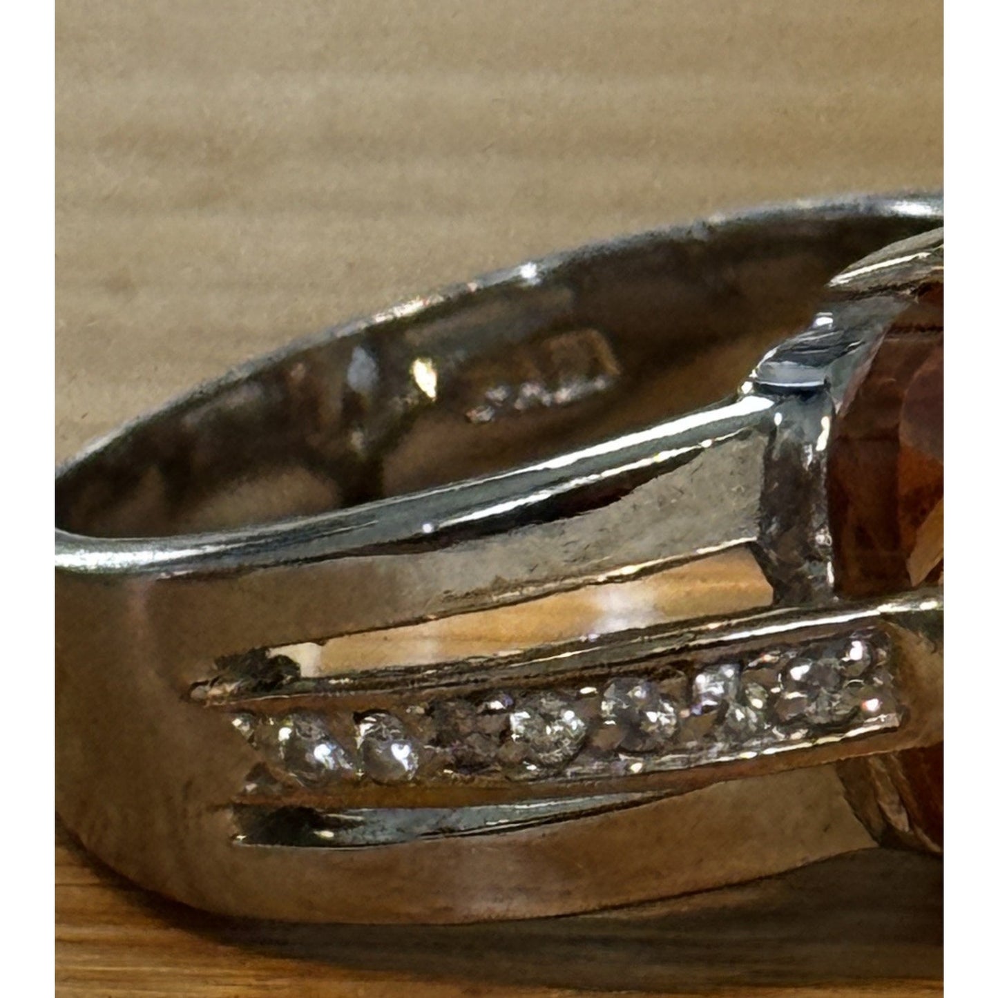 Vintage 925 Sterling Silver Champagne Quartz Statement Cocktail Ring Size 9.5