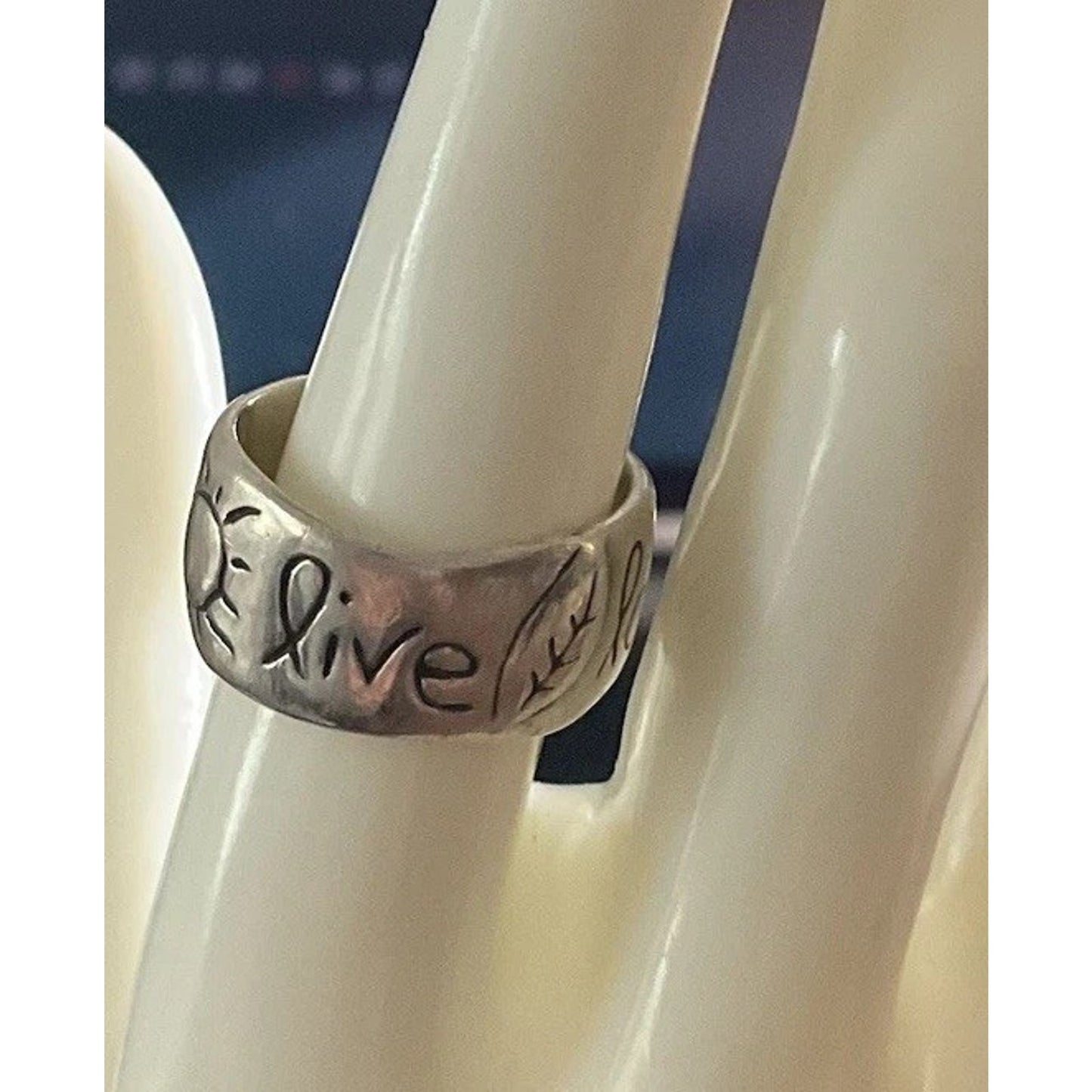 925 Inspirational Ring Live Love Laugh Band Wide Statement Ring Size 9.5