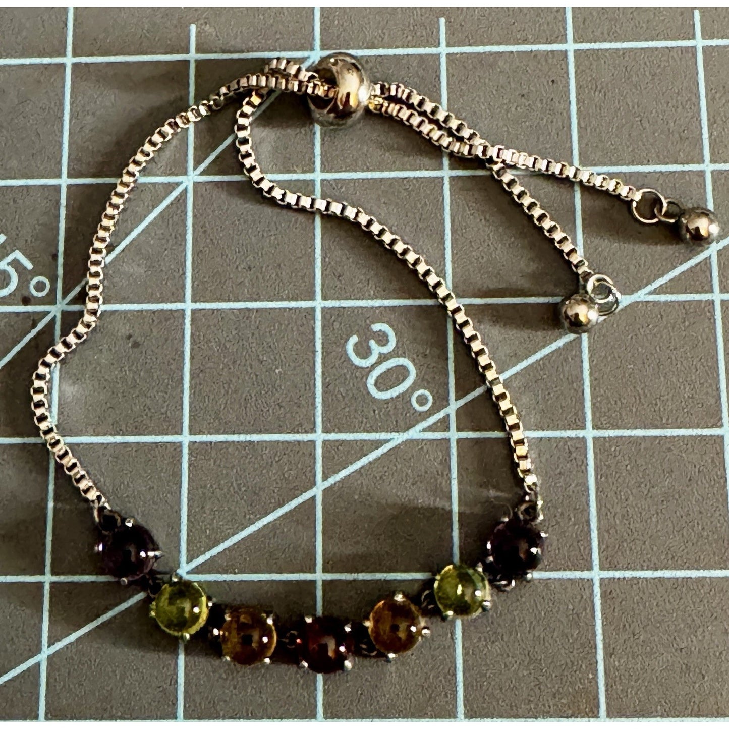 Multi Gemstone Sterling Silver Slider Bracelet Amethyst Garnet Citrine Peridot