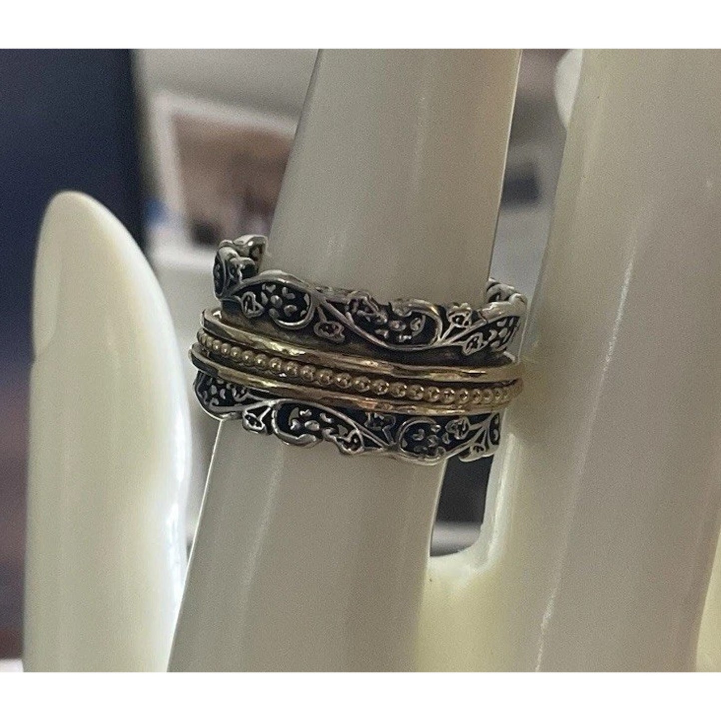 925 Sterling Silver & Gold Spinner Ring Size 9 Israel Meditation Band