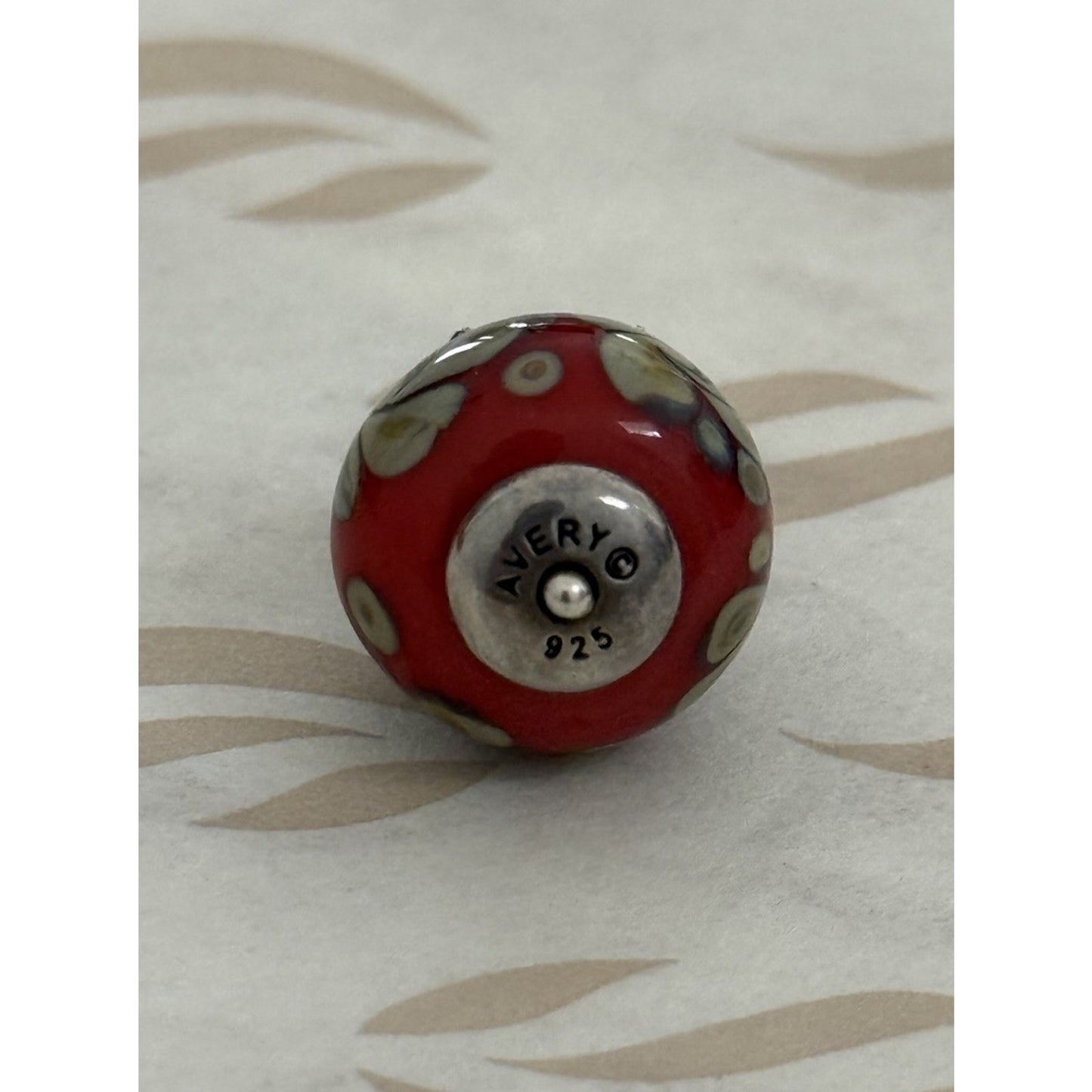 Pre Owned James Avery Retired HTF Sterling Silver Fall Leaf Finial Glass Art Bead