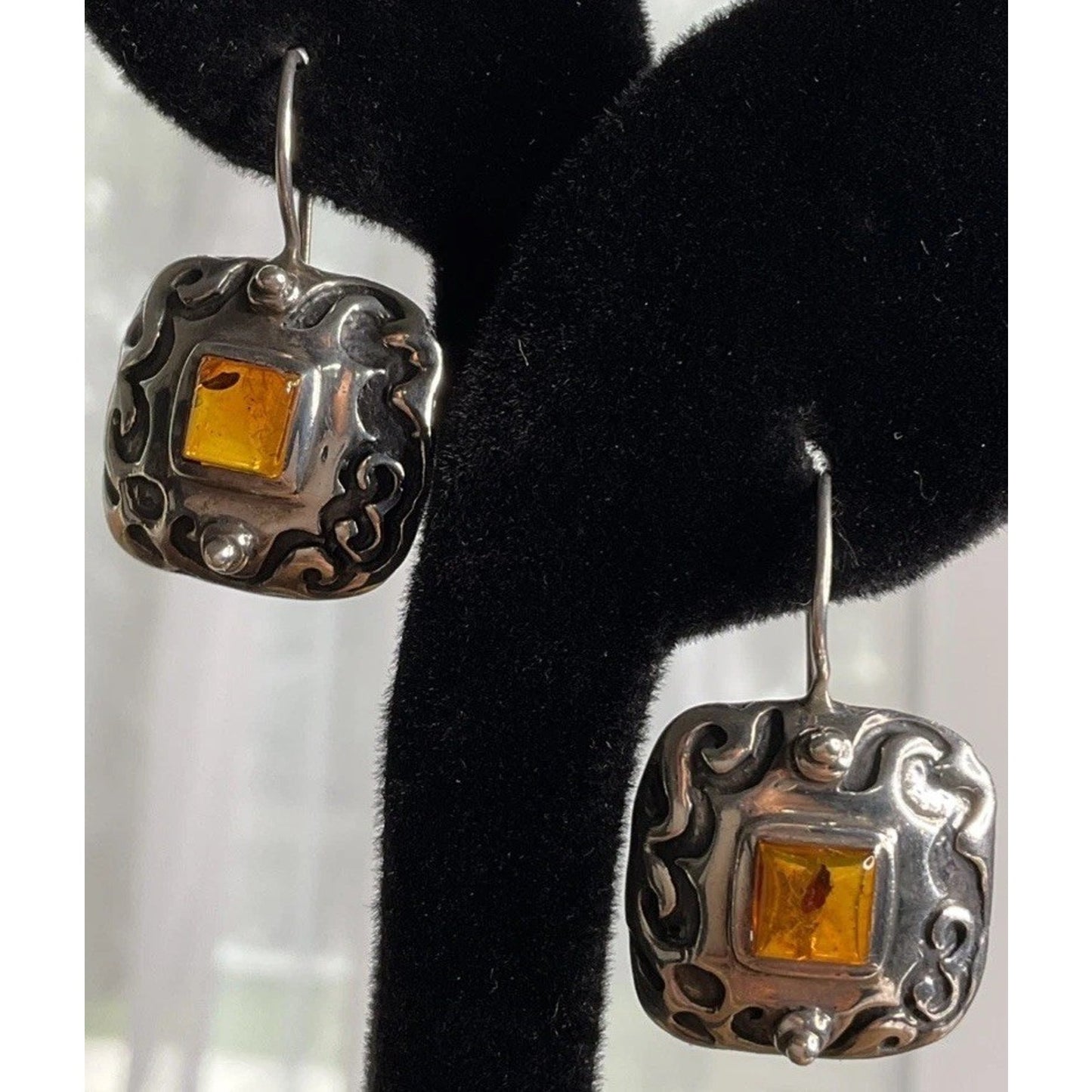 Silpada 925 Sterling Silver Amber Square Dangle Earrings