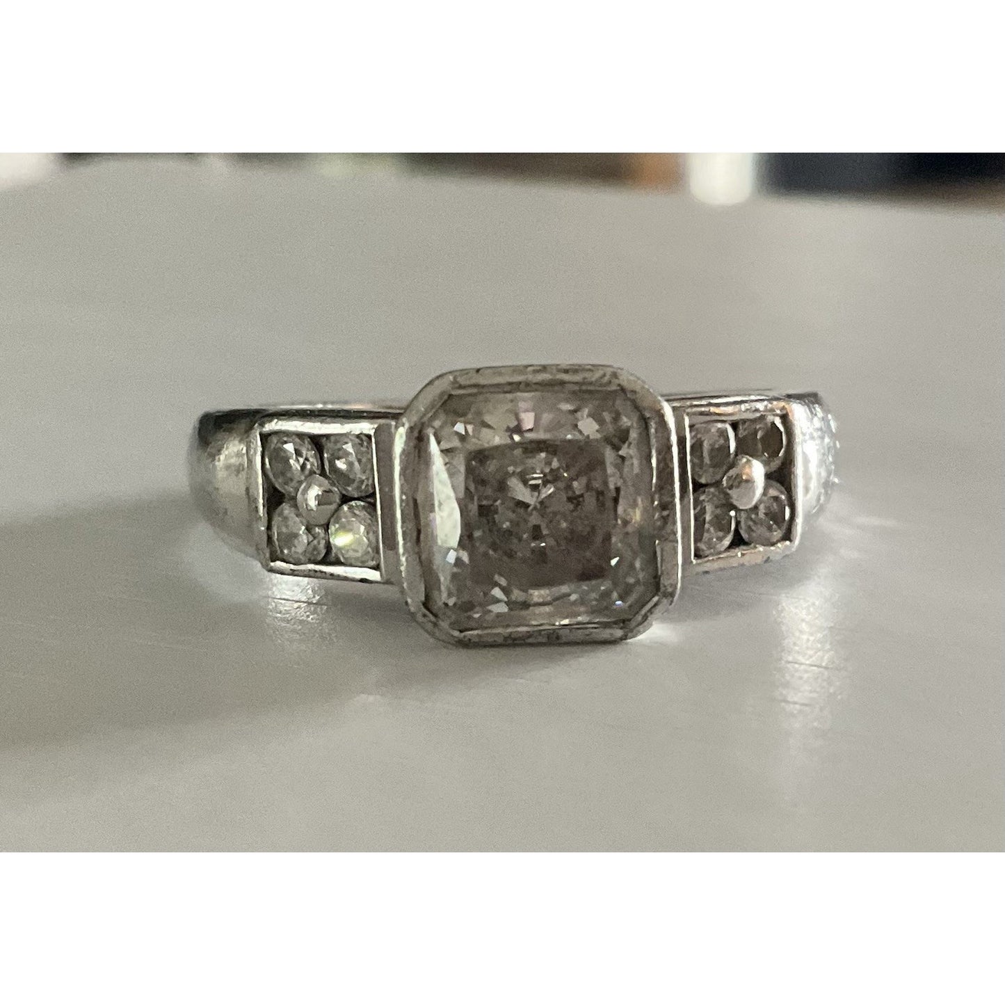 TM 925 Sterling Silver Square CZ Ring Size 7.5 Vintage Style Engagement Ring