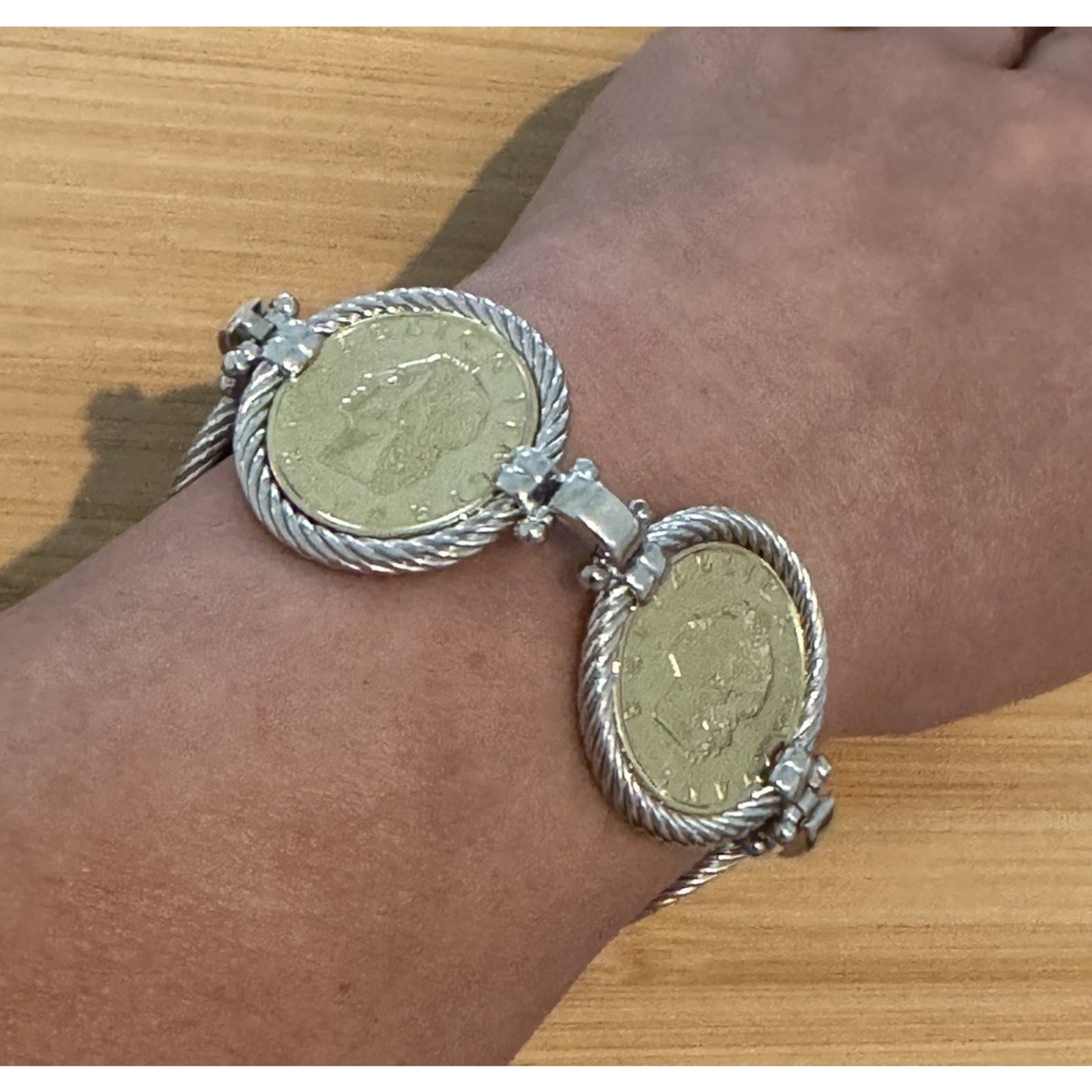 Vintage Italian Sterling Silver Bracelet Five Genuine Italian 20 Lire Coins 44g