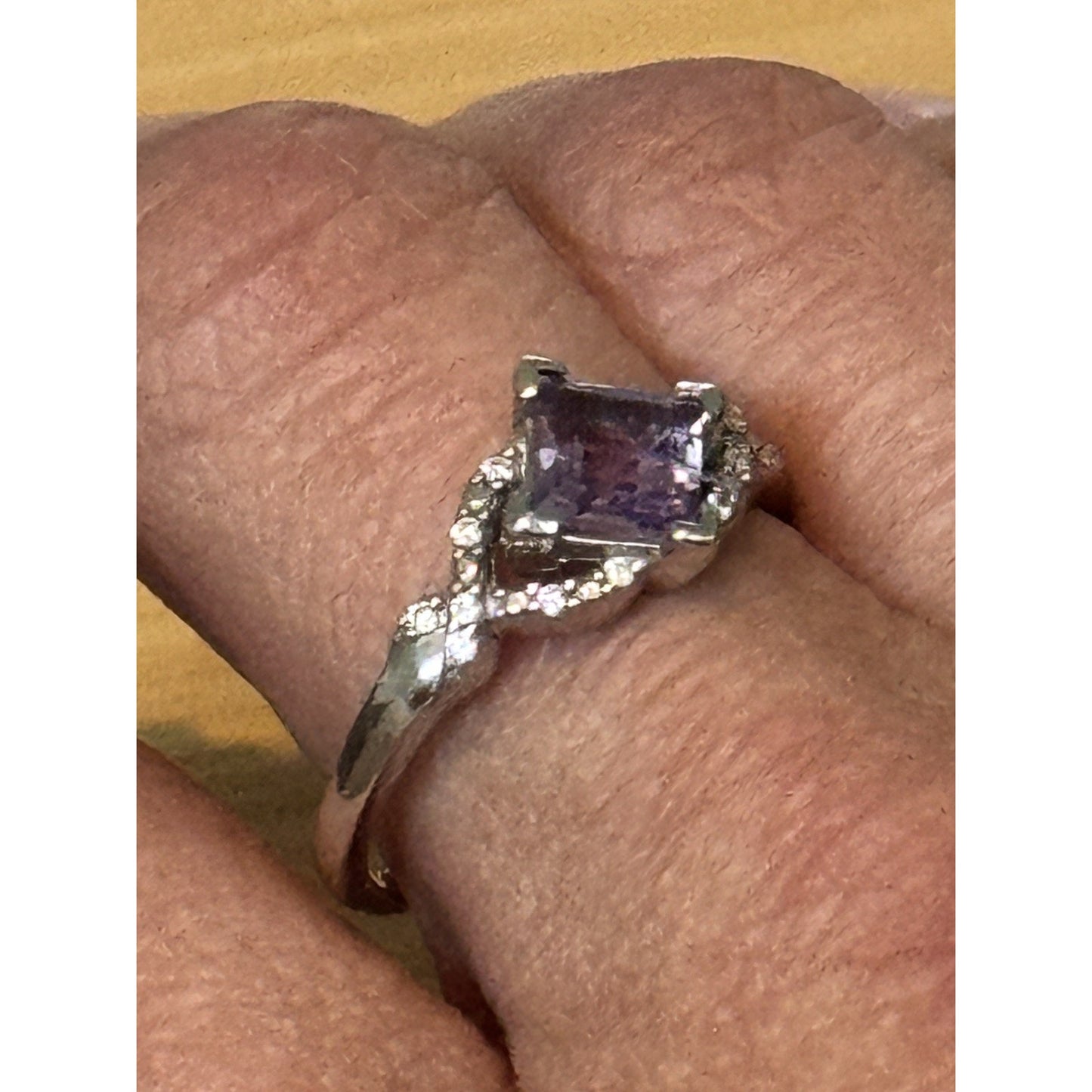 Sterling Silver Amethyst Princess Cut Ring Purple Gemstone Ring Size 9.5