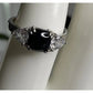 Sterling Silver Black Onyx & 3 Stone Ring Emerald Cut Trillion Accent Size 7.5