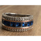 Sterling Silver Blue Stone Ring 925 Two Tone Band Size 6