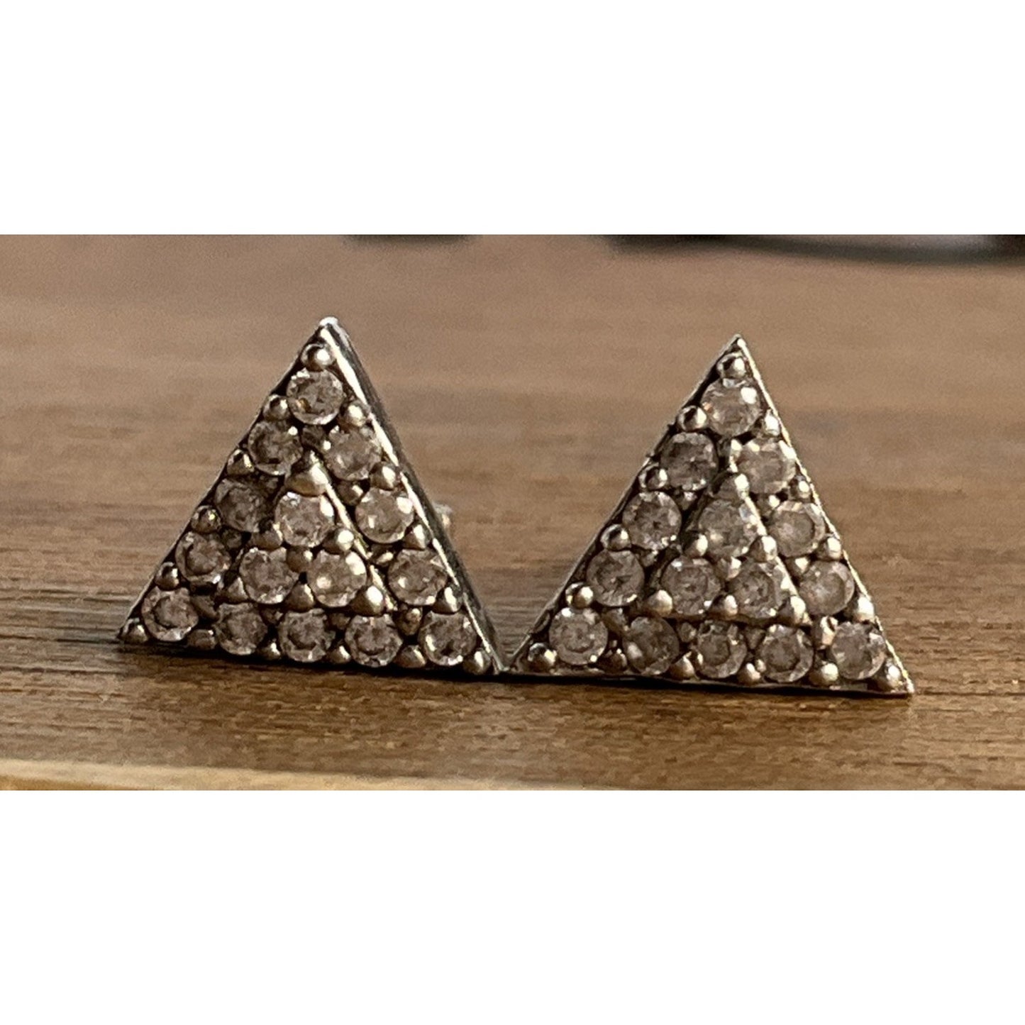 Vintage Sterling Silver Pave Triangle Stud Post 925 Earrings