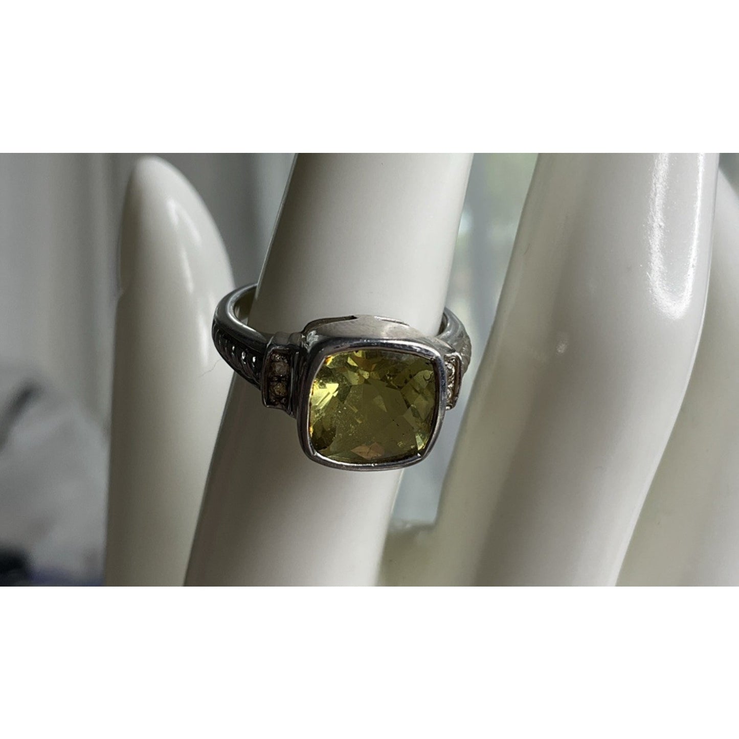 Sterling Silver Yellow Stone Ring Size 7 Cushion Cut Statement Ring 925