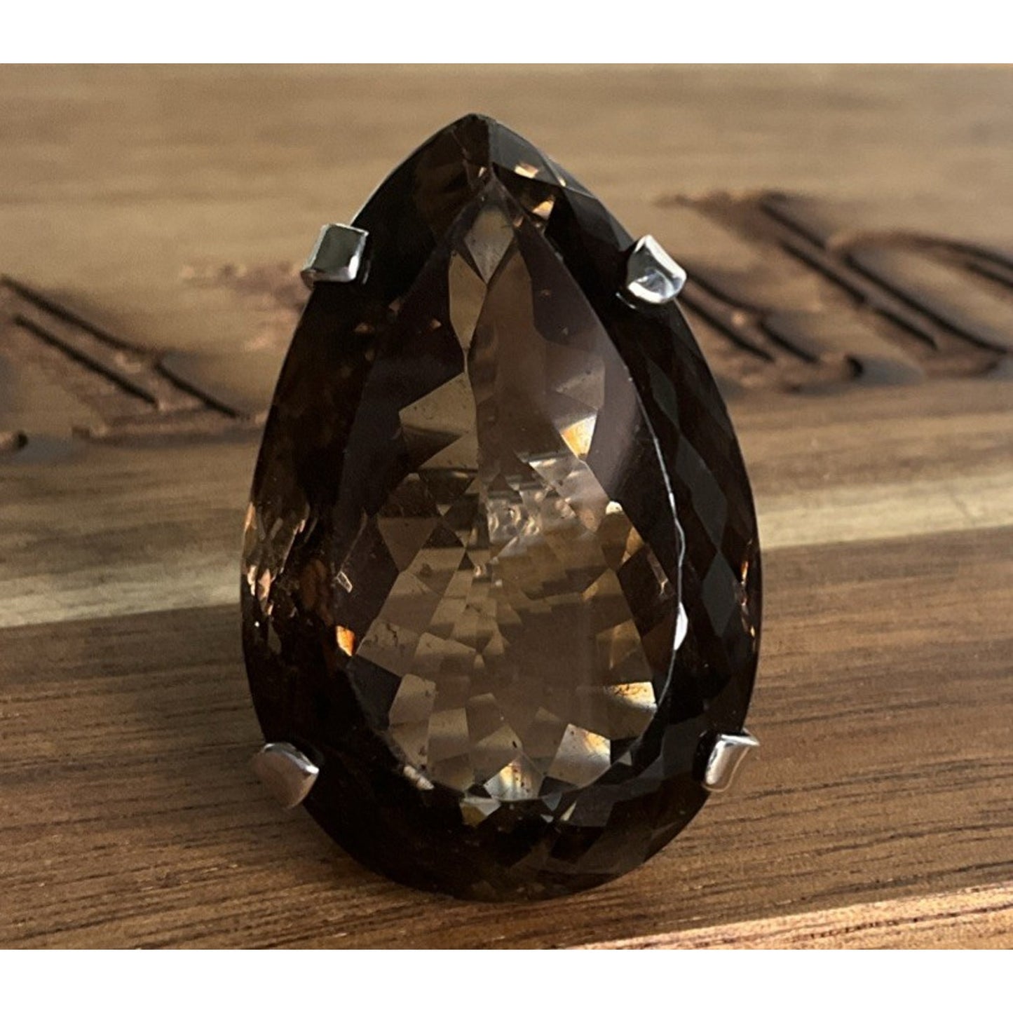 Vintage Sterling Silver Large Smoky Quartz Pear Cocktail Statement Ring 22g Sz 7