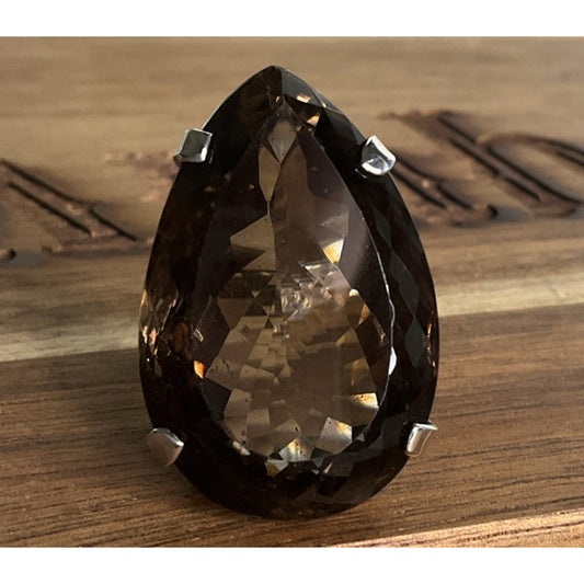 Vintage Sterling Silver Large Smoky Quartz Pear Cocktail Statement Ring 22g Sz 7