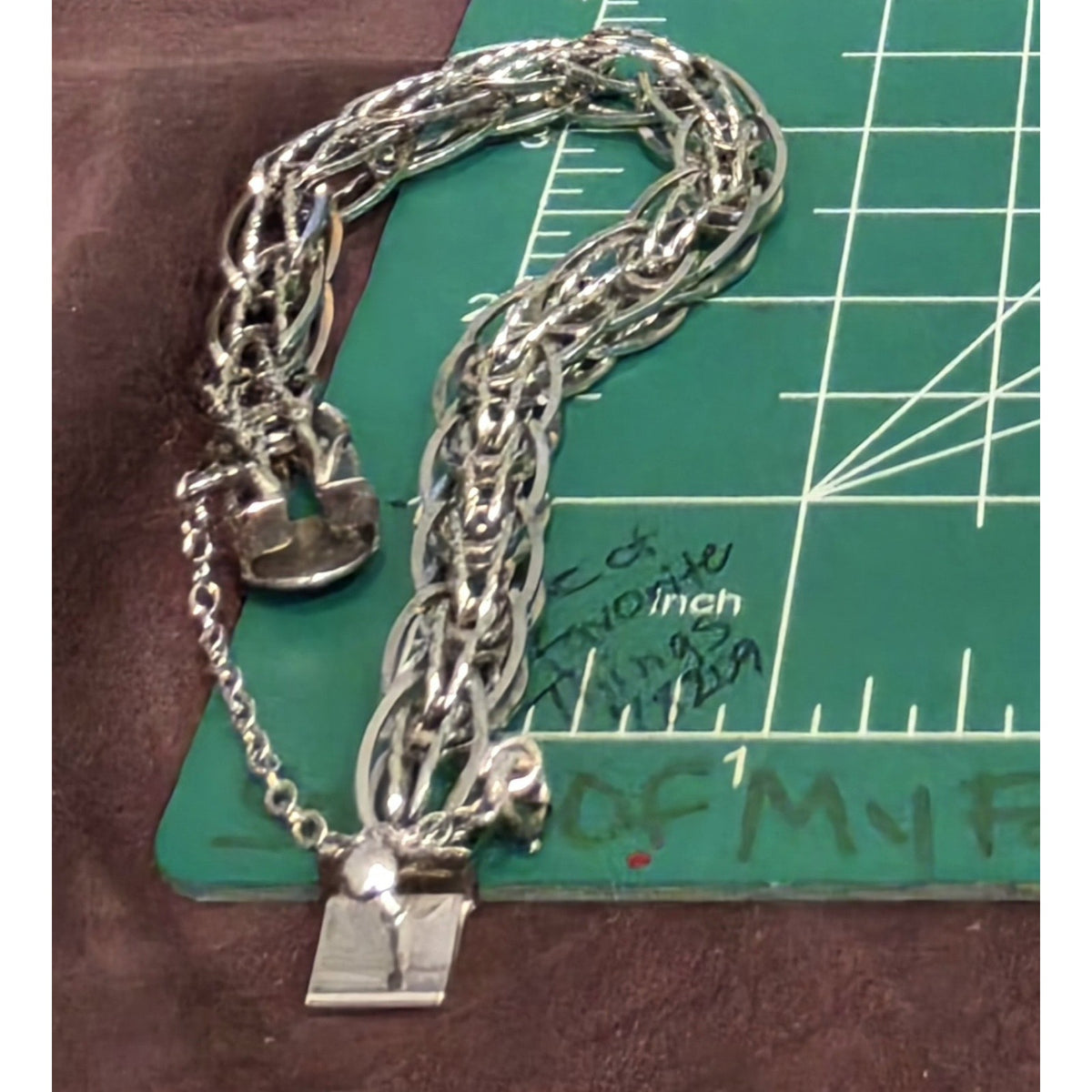Vintage Silver Silver Braided Woven Oval Twisted Diamond Cut Link Bracelet 7.5”
