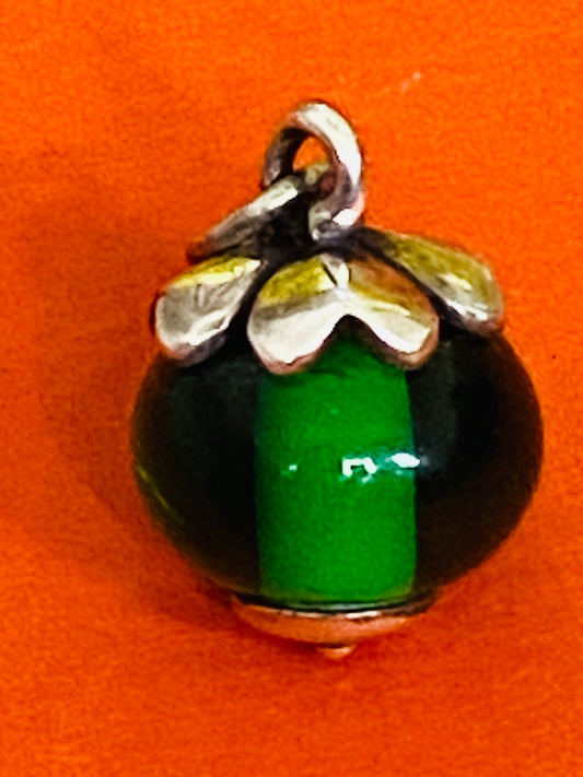 Pre Owned James Avery Retired Four Leaf Clover Green Glass Bead Art Silver Finial
