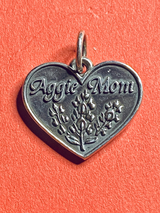 Preowned Retired Rare James Avery Aggies Mom Silver in a Heart Charm or Pendant