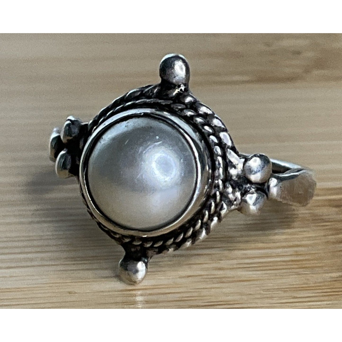 Vintage Sterling Silver Pearl Ring Size 6 Round White Pearl 925 Ring