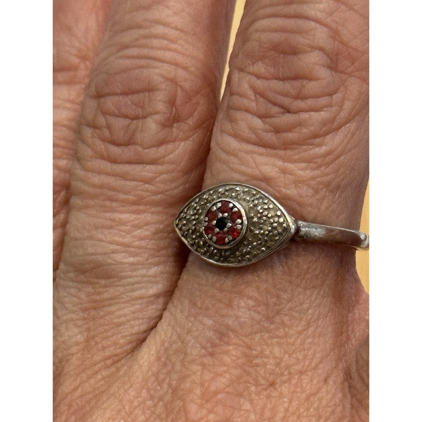 Vintage HSN Rarities Carol Brodie Sterling Silver Evil Eye Red Sapphire Ring Sz