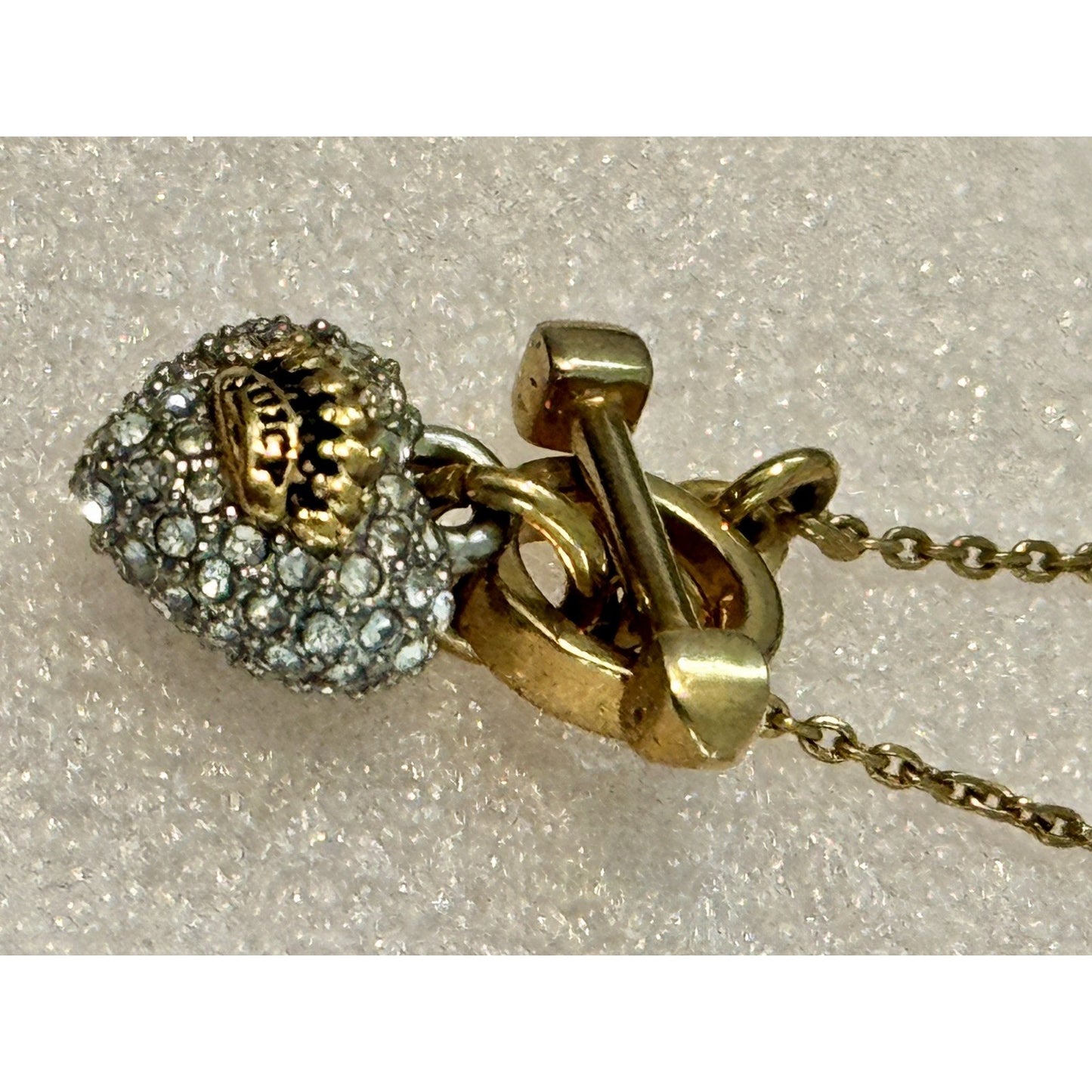Vintage Juicy Couture Gold Tone Pavé Crystal Crown Heart Toggle 16” Necklace Y2K