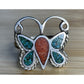 Vintage Sterling Silver Crushed Turquoise Native American Butterfly Ring Sz 5.5
