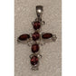Vintage Sterling Silver Garnet Stone 2 3/4” Cross Pendant January Birthstone