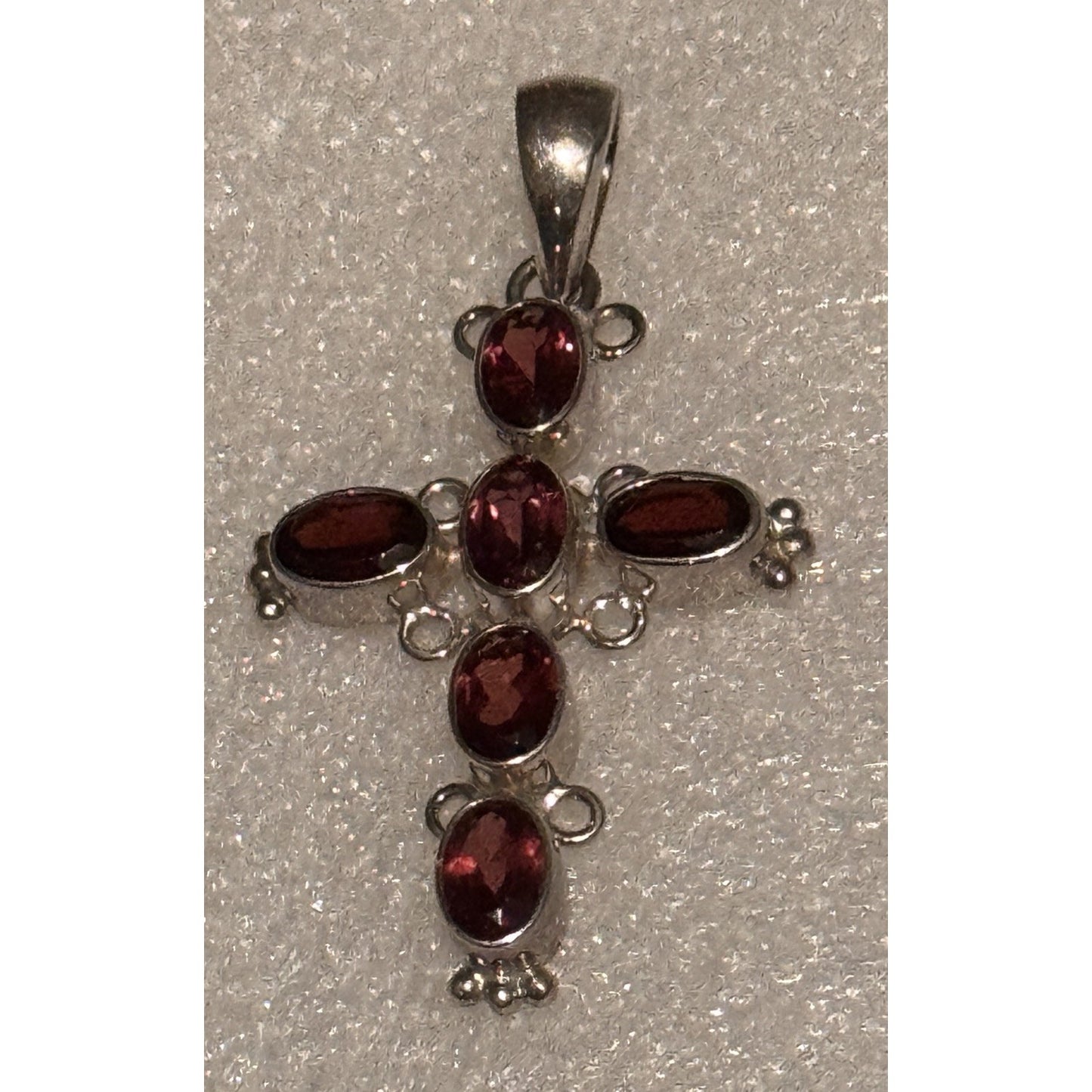 Vintage Sterling Silver Garnet Stone 2 3/4” Cross Pendant January Birthstone