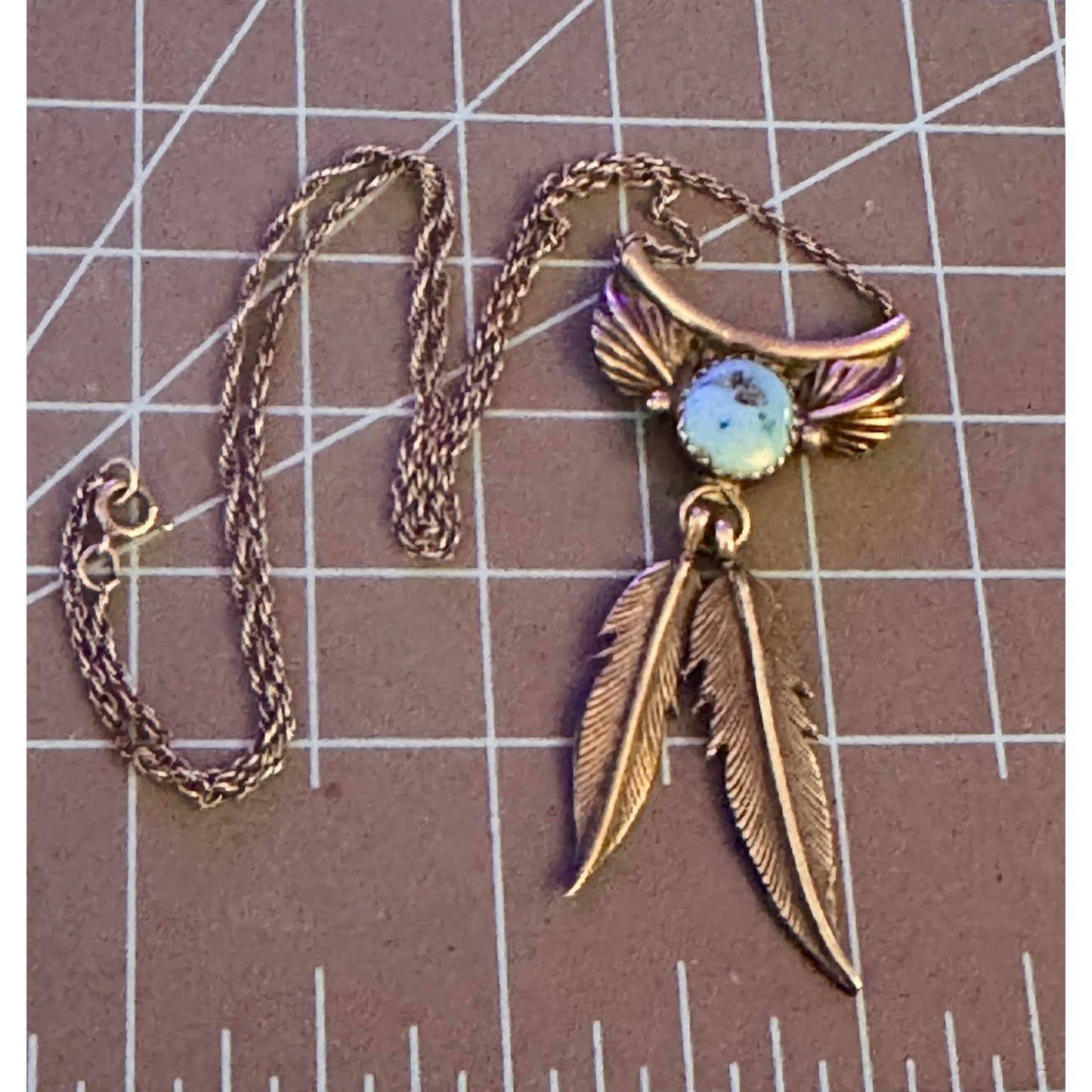 Vintage Sterling Silver Turquoise Wing Feather Pendant Necklace 16” 2.25” Tall