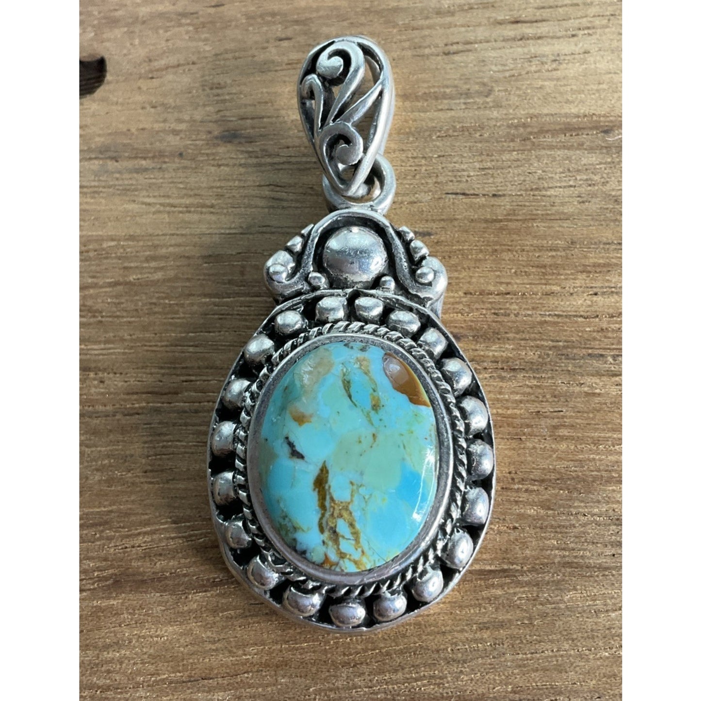 Vintage Sterling Silver Turquoise Pendant 925 Southwestern Artisan