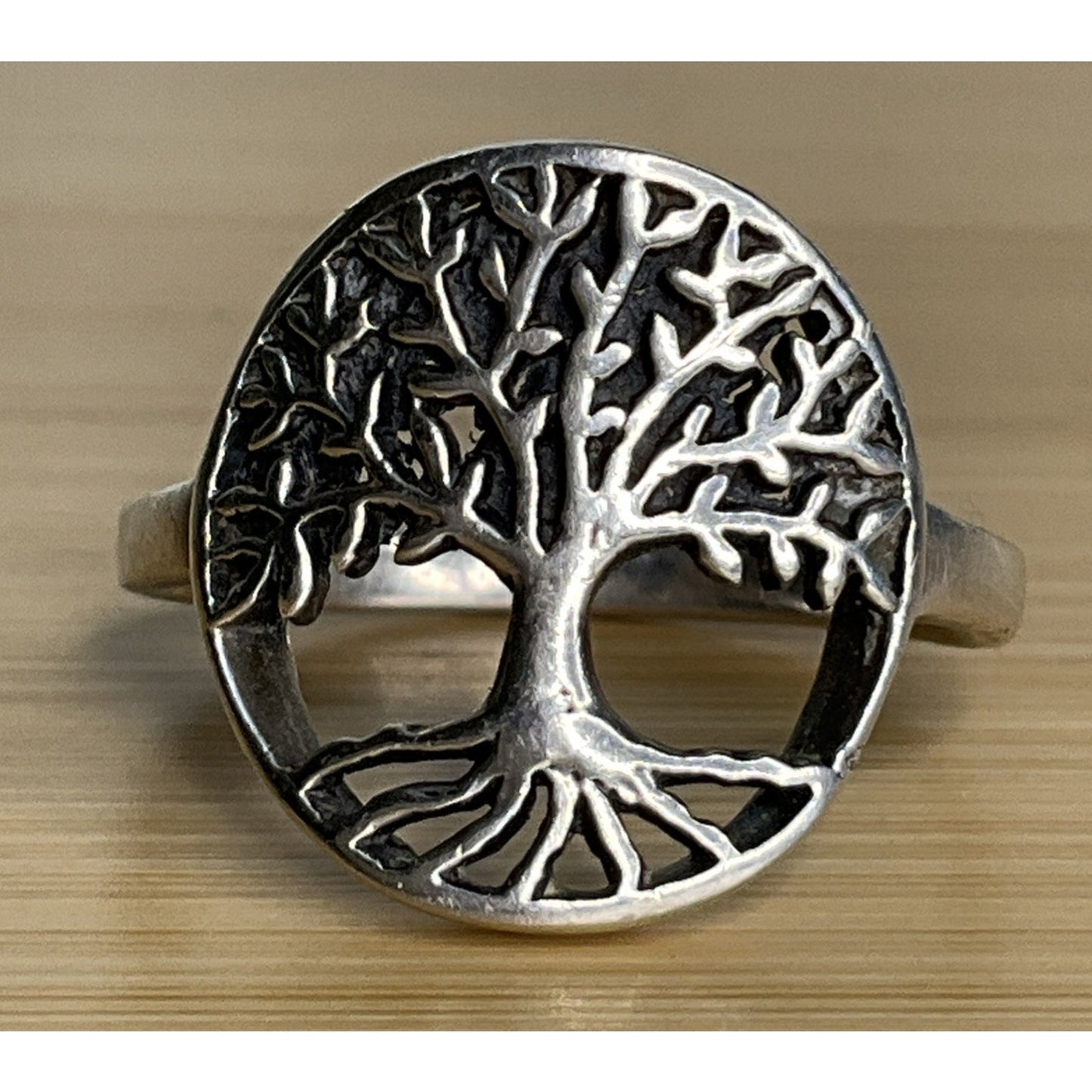 Sterling Silver Tree of Life Ring Size 8 Round Openwork 925 Nature Celtic