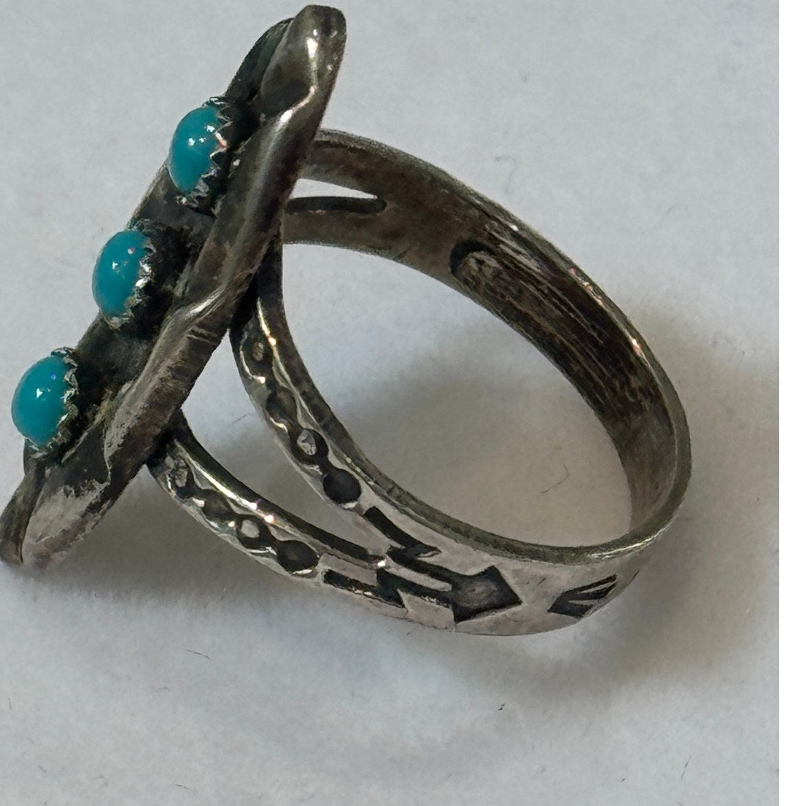 Vintage Sterling Silver Turquoise Ring Fred Harvey Style Size 5.5
