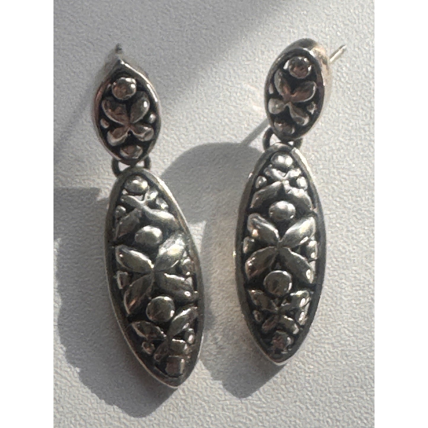Sterling Silver Bali Style Floral Dangle Earrings 925 Boho Drop 7gr