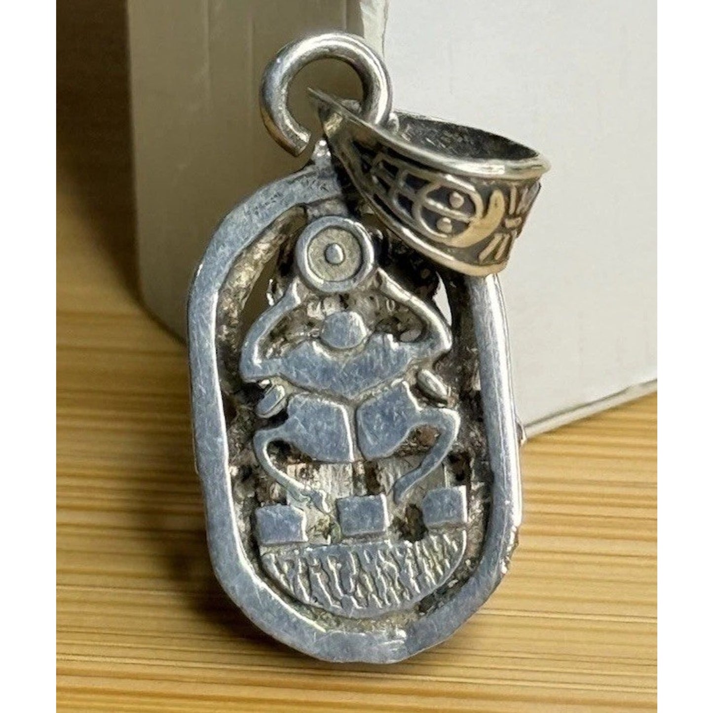 Vintage Sterling Silver & Red Enamel Egyptian Scarab 925 Pendant Or Charm
