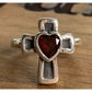 Retired James Avery Religious Garnet Heart Cross Sterling Silver Ring Size 5.5