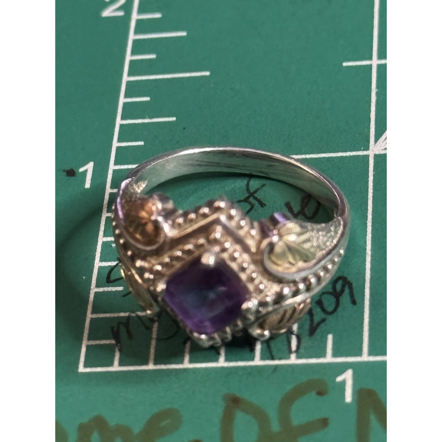 Vintage CCO Sterling Silver & 12K Gold Amethyst Ring Size 8.5 – 5.3g Leaf Design