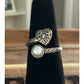 Vintage Main And Sterling Silver 925 Filigree Heart and Pearl Bypass Ring Sz 7