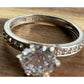 SU Sterling Silver Glass Solitaire Ring Moissanite Accents Size 6.5